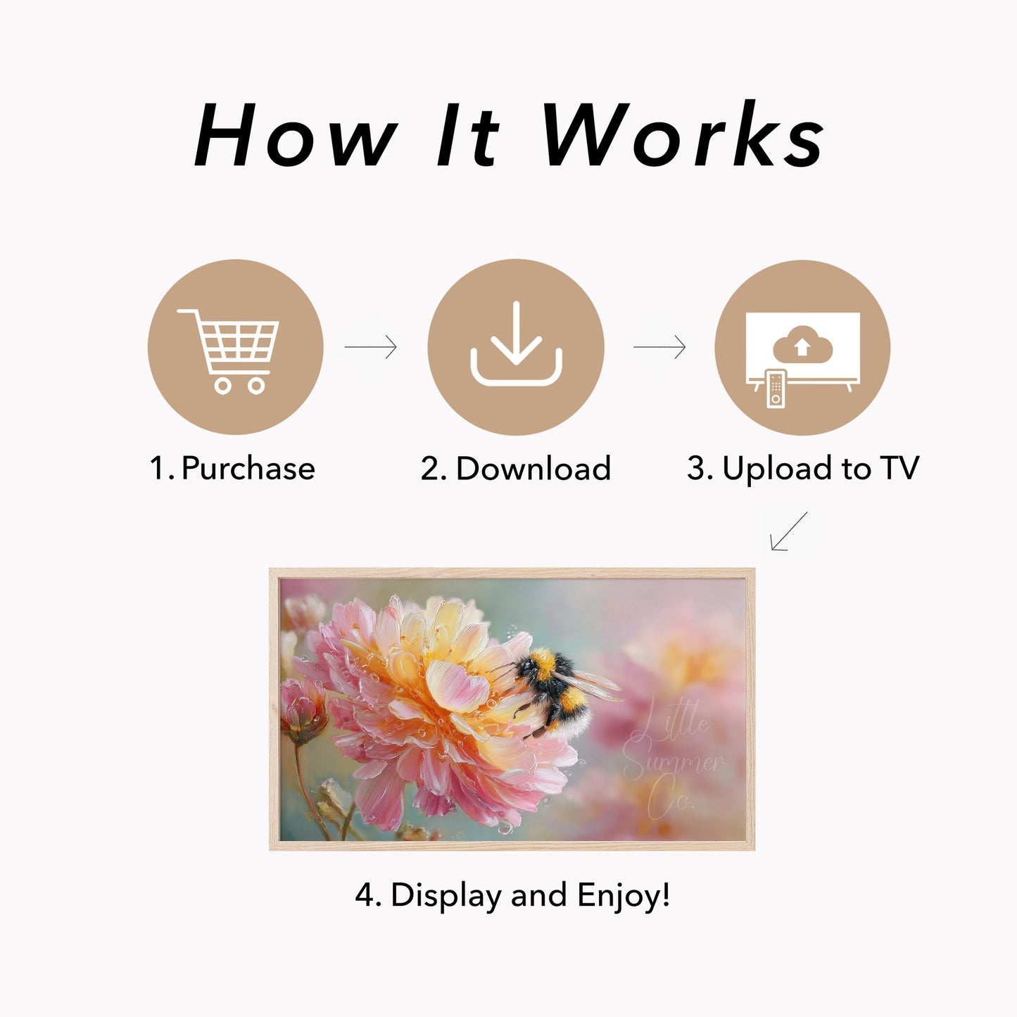Bee on Pink Flower Frame TV Art displayed on a TV