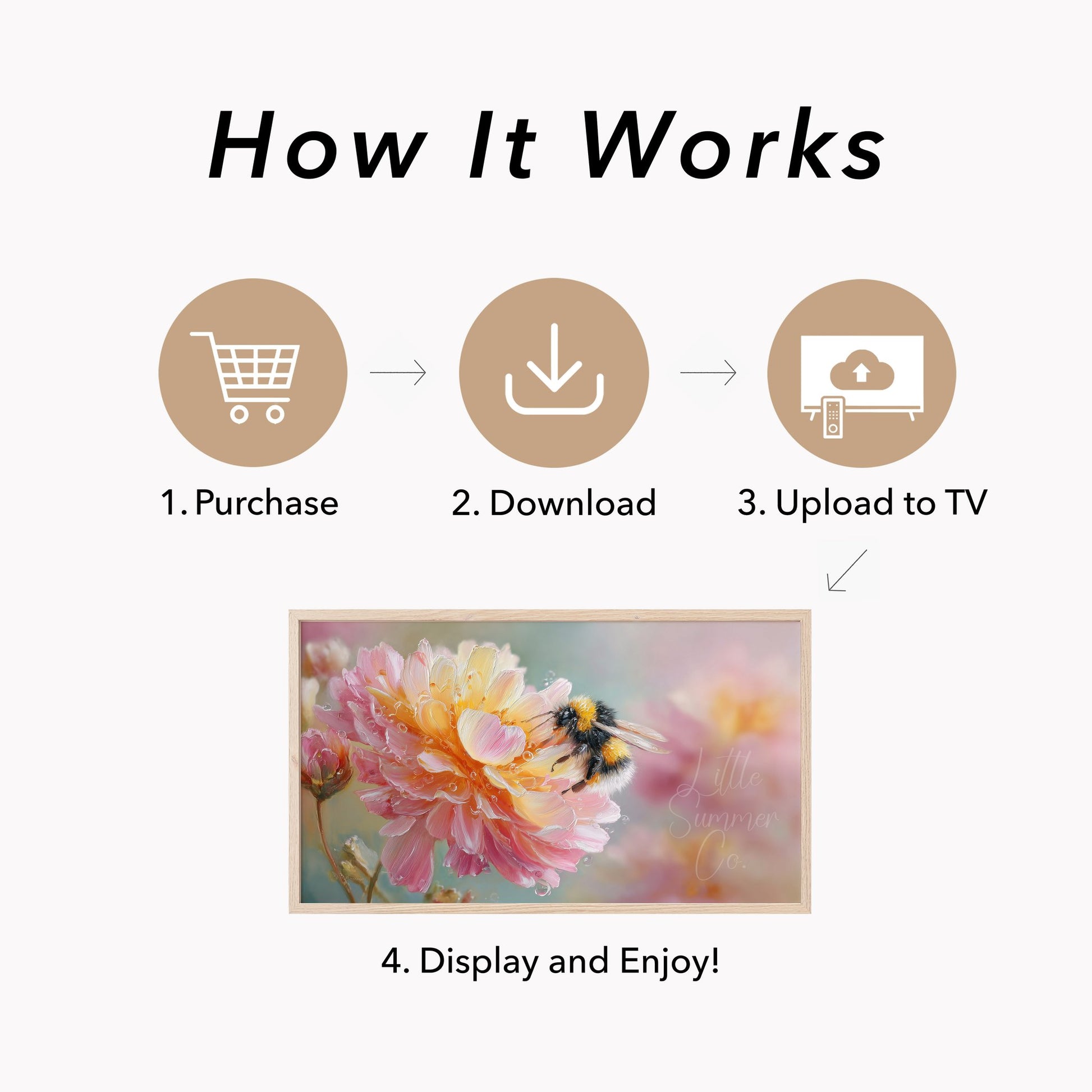 Bee on Pink Flower Frame TV Art displayed on a TV