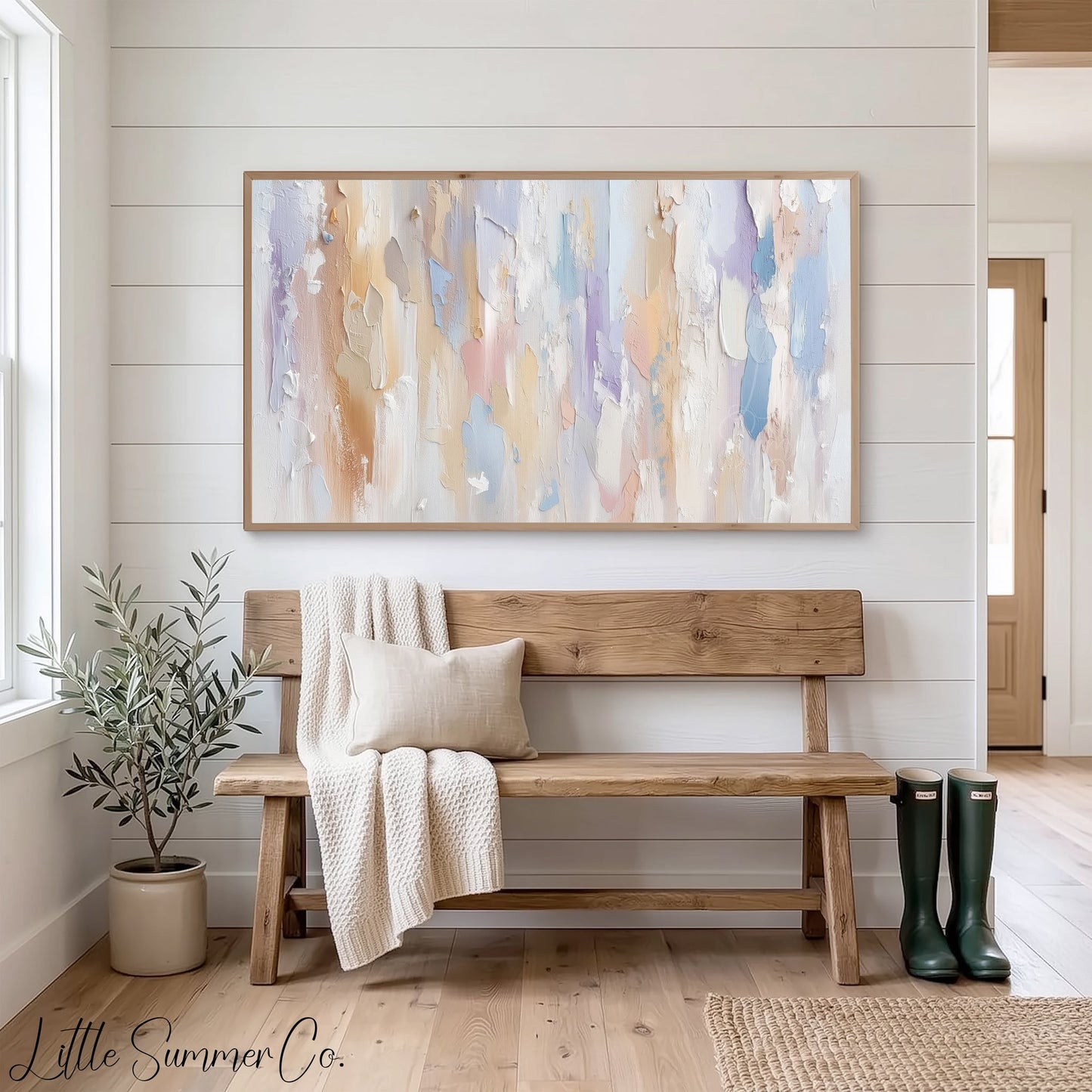 Pastel Vertical Brushstroke Frame TV Art displayed on a TV