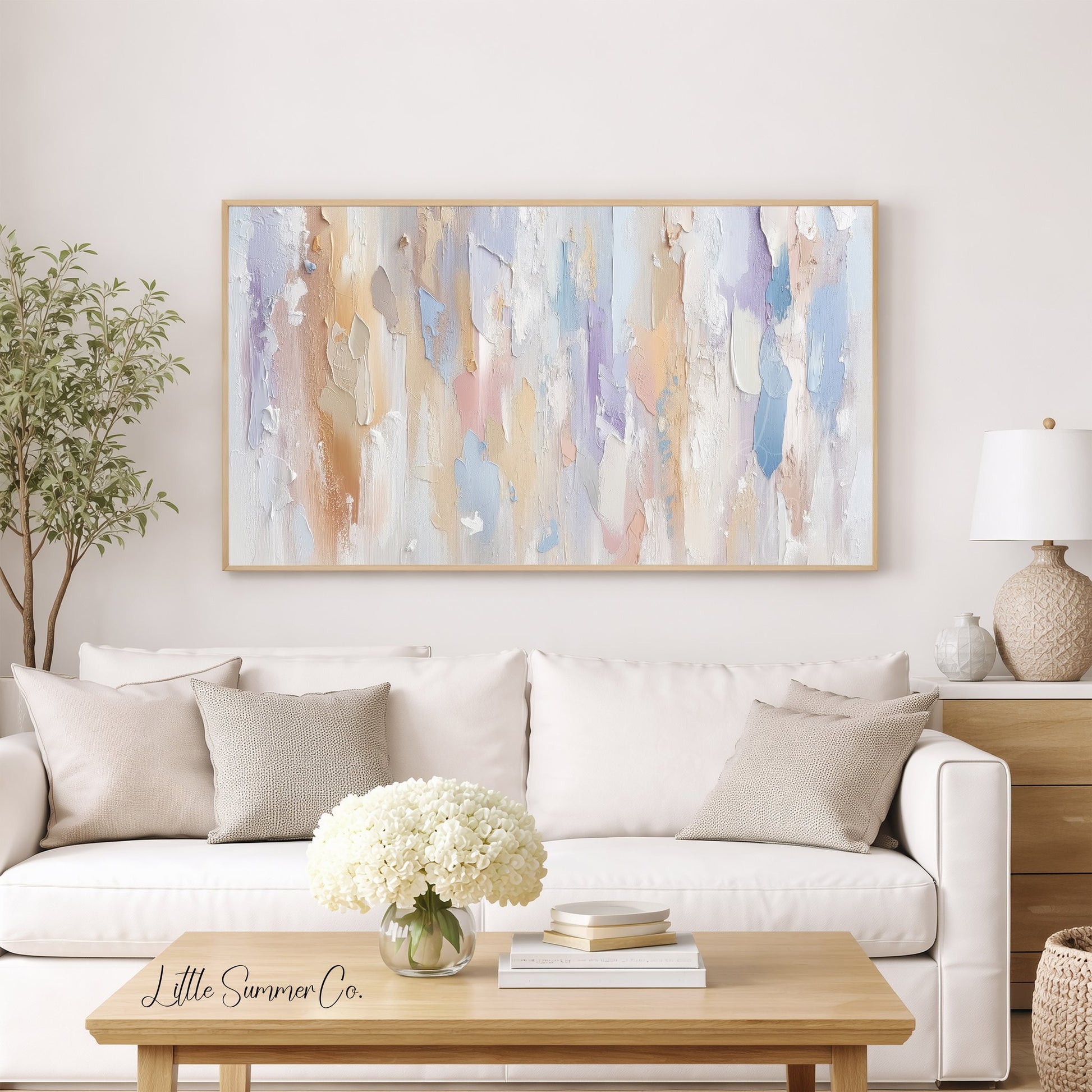 Pastel Vertical Brushstroke Frame TV Art displayed on a TV
