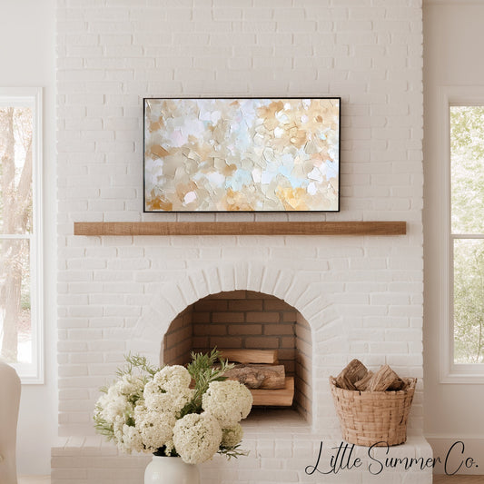 Warm Tan Cream Brushstroke Frame TV Art displayed on a TV
