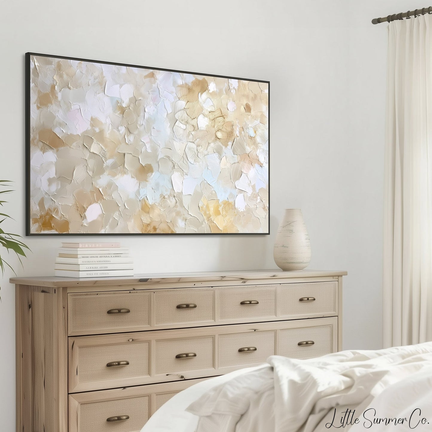 Warm Tan Cream Brushstroke Frame TV Art displayed on a TV