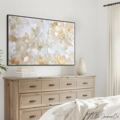 Warm Tan Cream Brushstroke Frame TV Art displayed on a TV