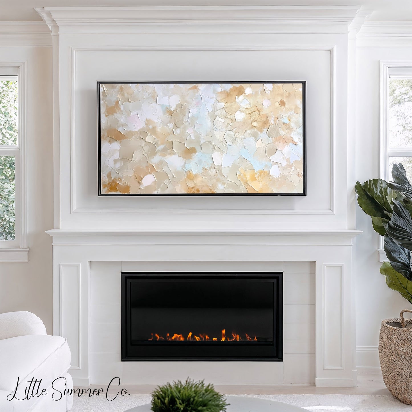 Warm Tan Cream Brushstroke Frame TV Art displayed on a TV
