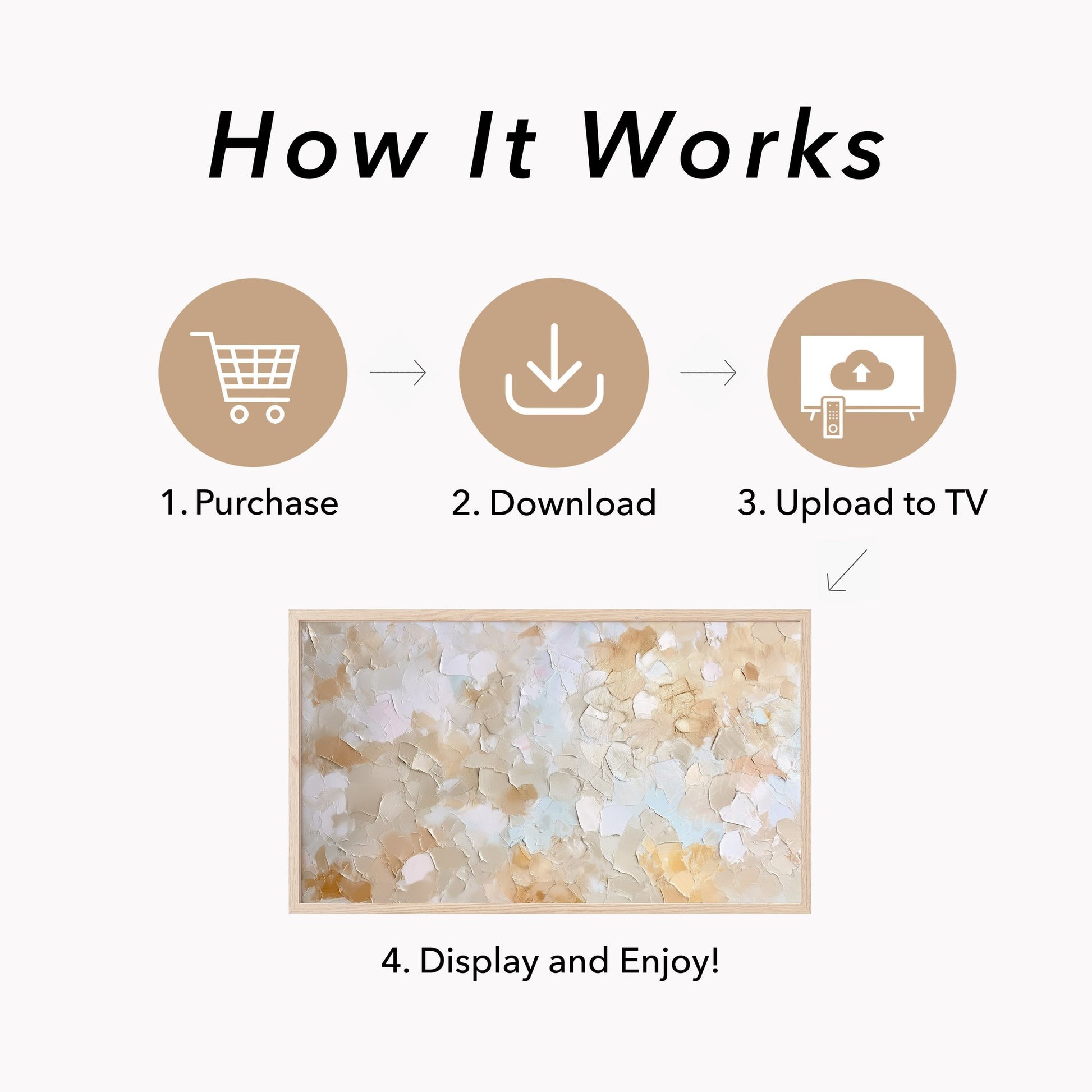 Warm Tan Cream Brushstroke Frame TV Art displayed on a TV