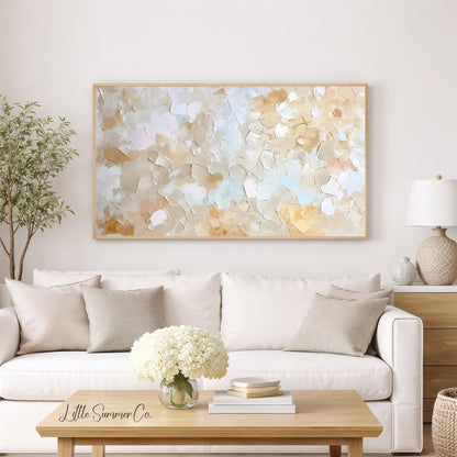 Warm Tan Cream Brushstroke Frame TV Art displayed on a TV