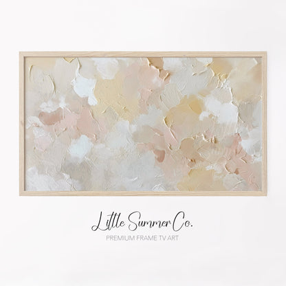 Soft Blush Cream Brushstroke Frame TV Art displayed on a TV