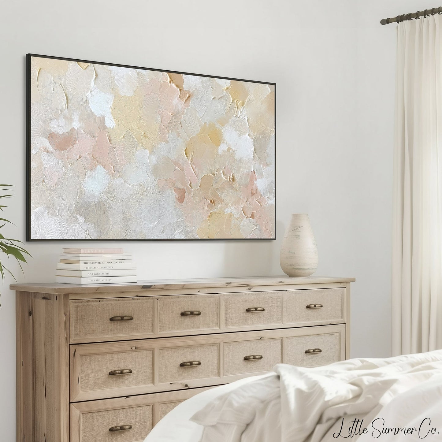 Soft Blush Cream Brushstroke Frame TV Art displayed on a TV