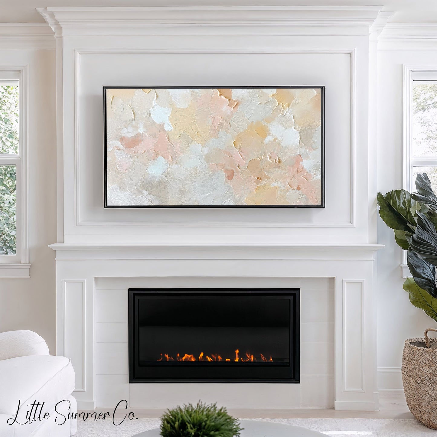 Soft Blush Cream Brushstroke Frame TV Art displayed on a TV
