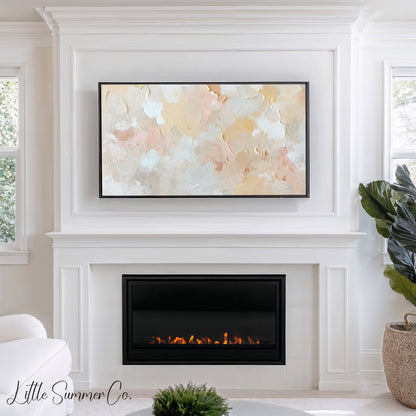 Soft Blush Cream Brushstroke Frame TV Art displayed on a TV
