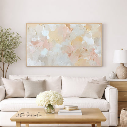 Soft Blush Cream Brushstroke Frame TV Art displayed on a TV