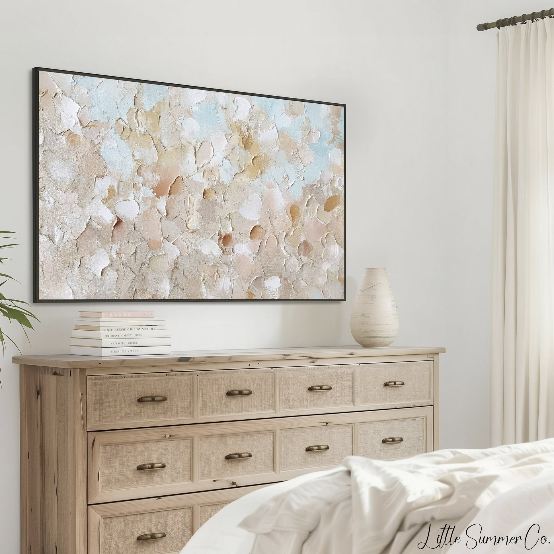 Sandy Beige Sky Blue Brushstroke Frame TV Art displayed on a TV
