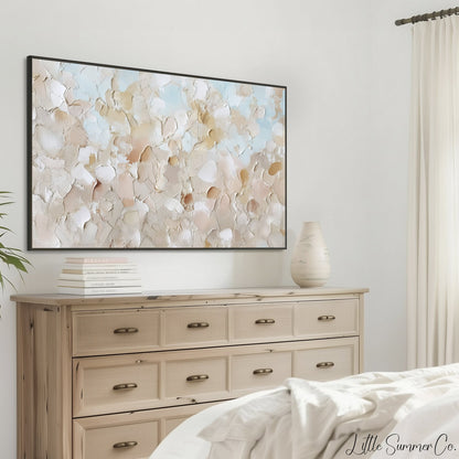 Sandy Beige Sky Blue Brushstroke Frame TV Art displayed on a TV
