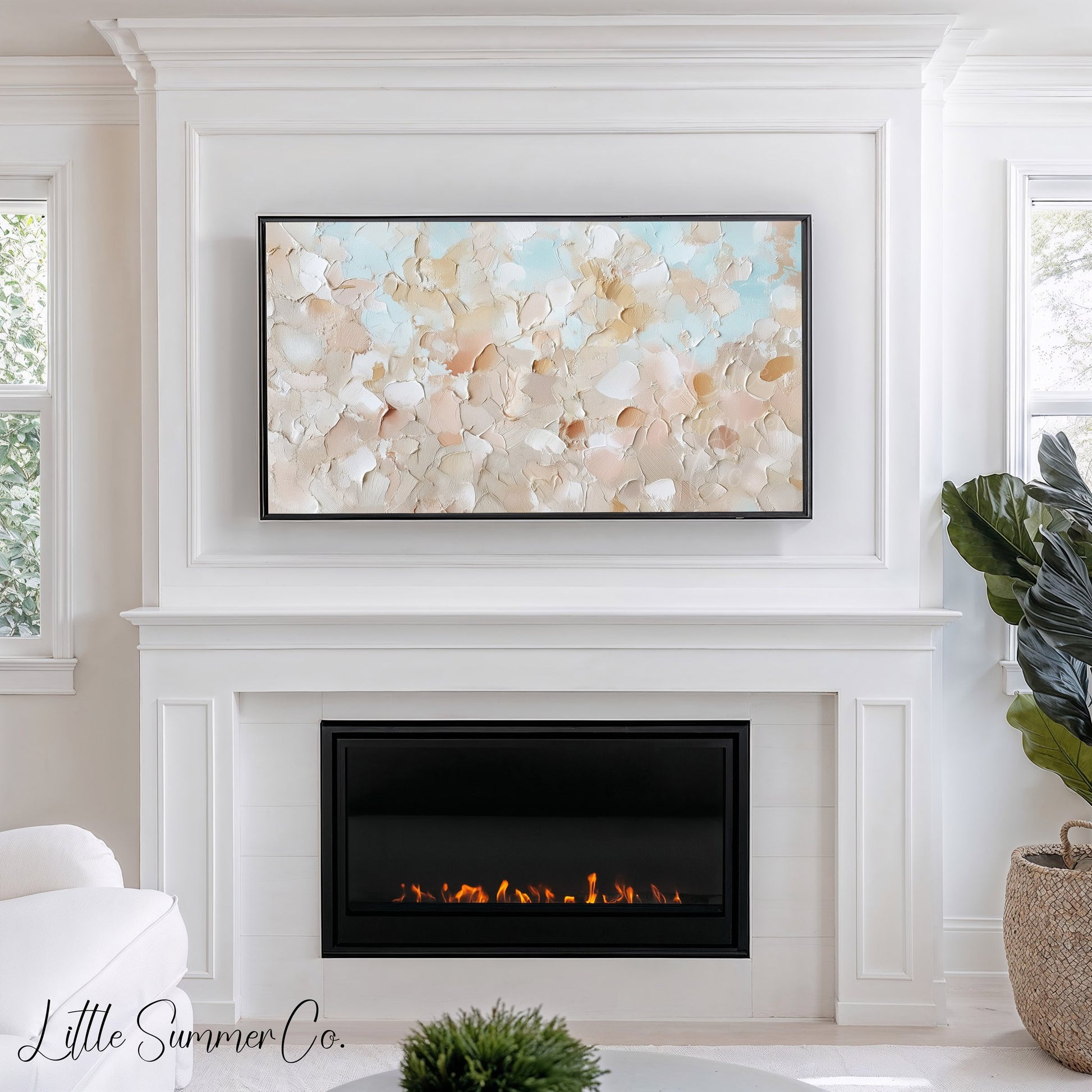 Sandy Beige Sky Blue Brushstroke Frame TV Art displayed on a TV