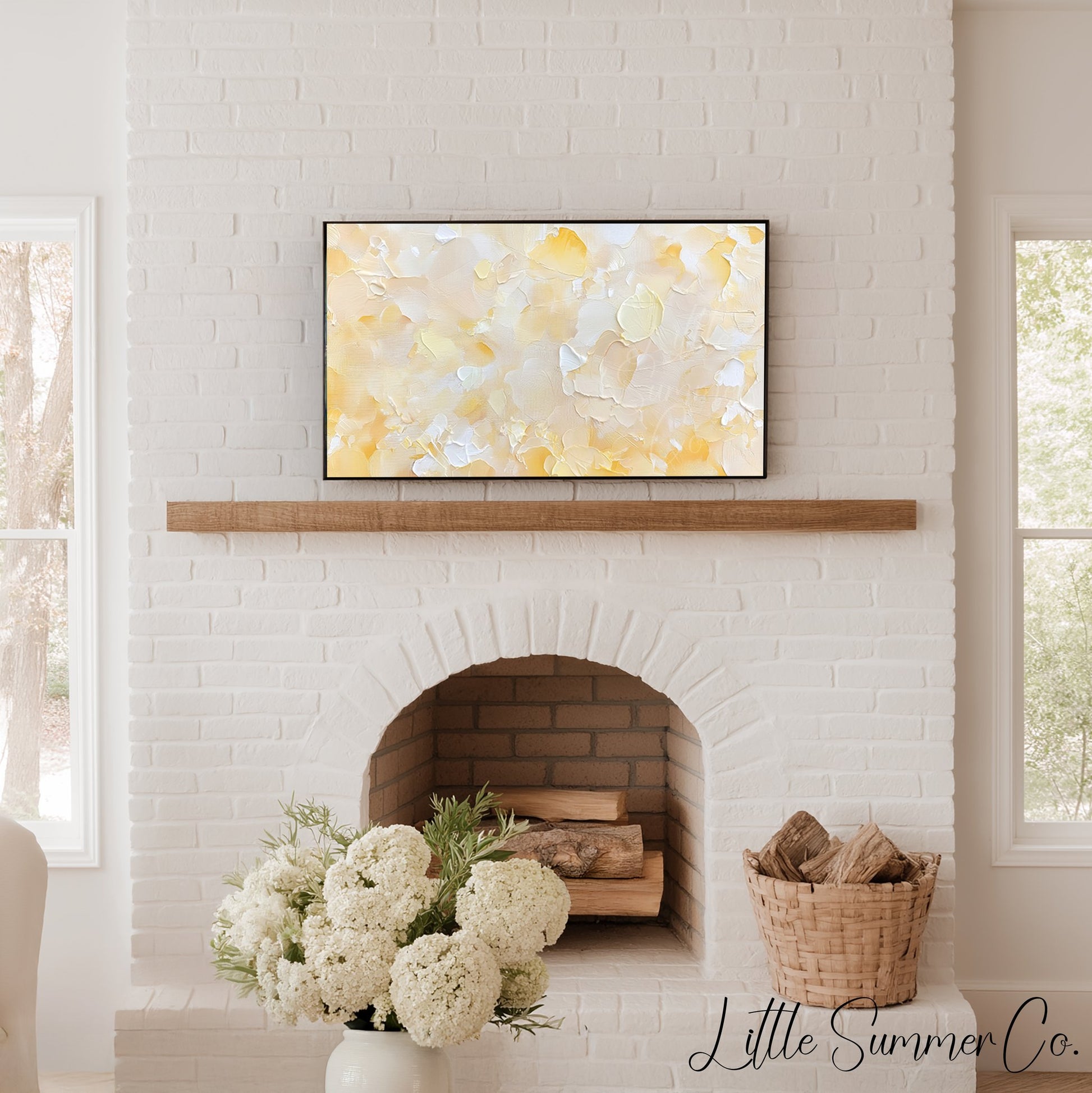 Warm Peach Cream Brushstroke Frame TV Art displayed on a TV