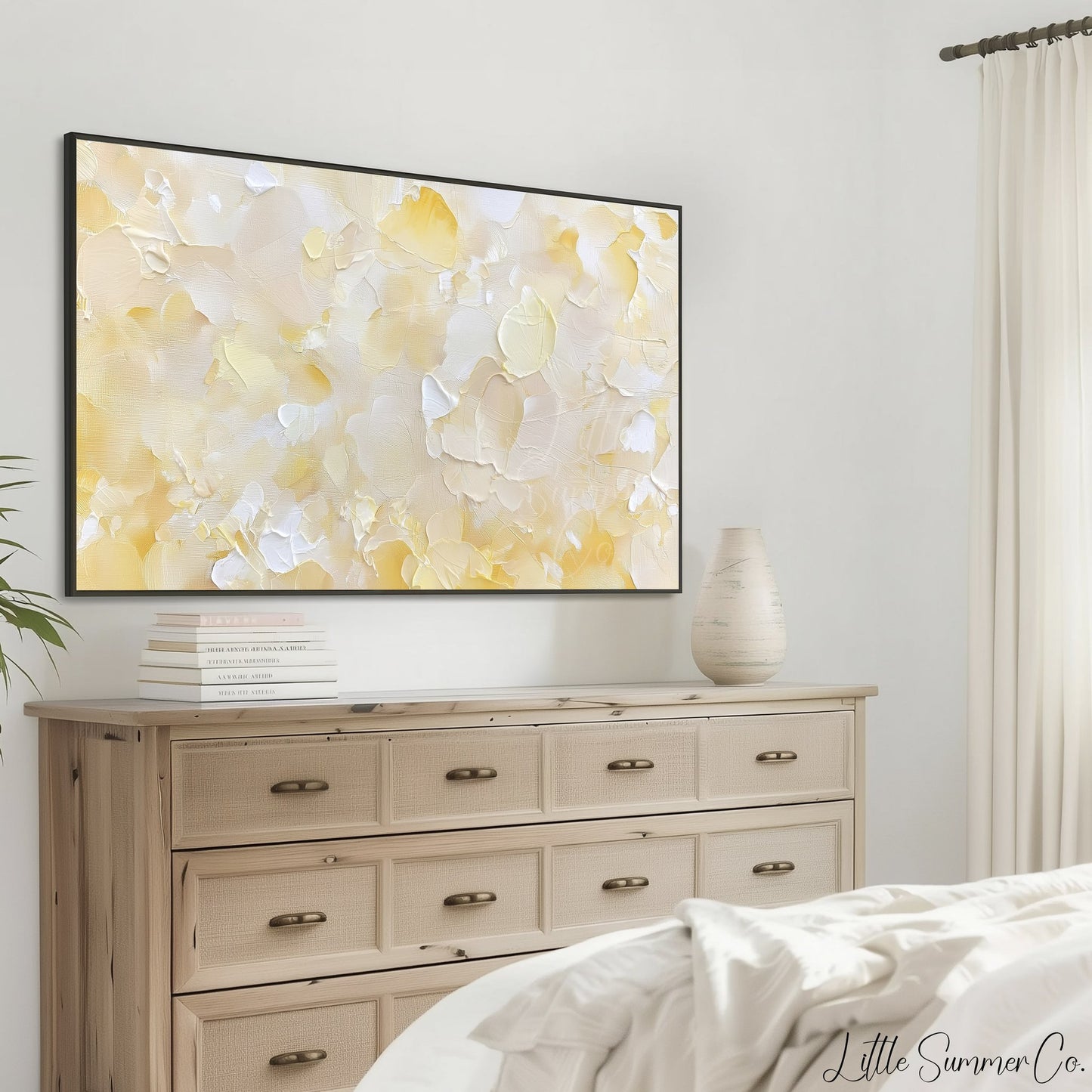 Warm Peach Cream Brushstroke Frame TV Art displayed on a TV
