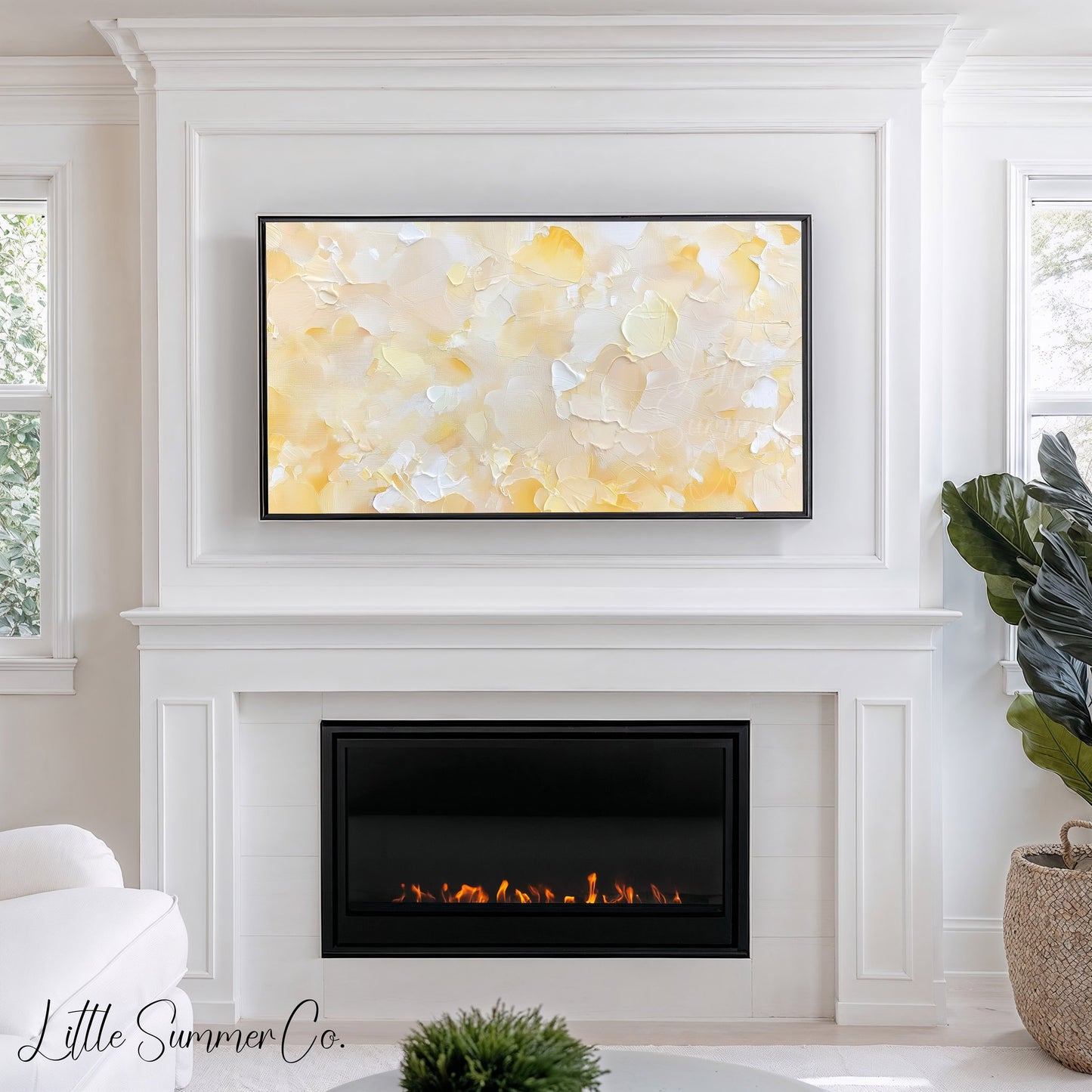 Warm Peach Cream Brushstroke Frame TV Art displayed on a TV