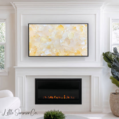 Warm Peach Cream Brushstroke Frame TV Art displayed on a TV