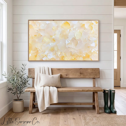 Warm Peach Cream Brushstroke Frame TV Art displayed on a TV