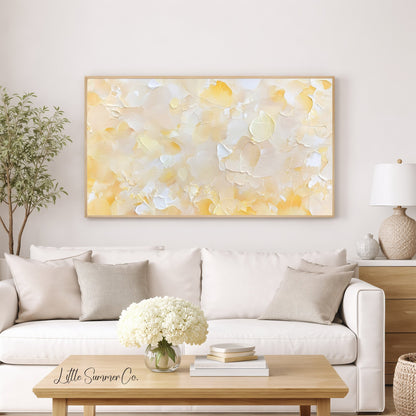 Warm Peach Cream Brushstroke Frame TV Art displayed on a TV
