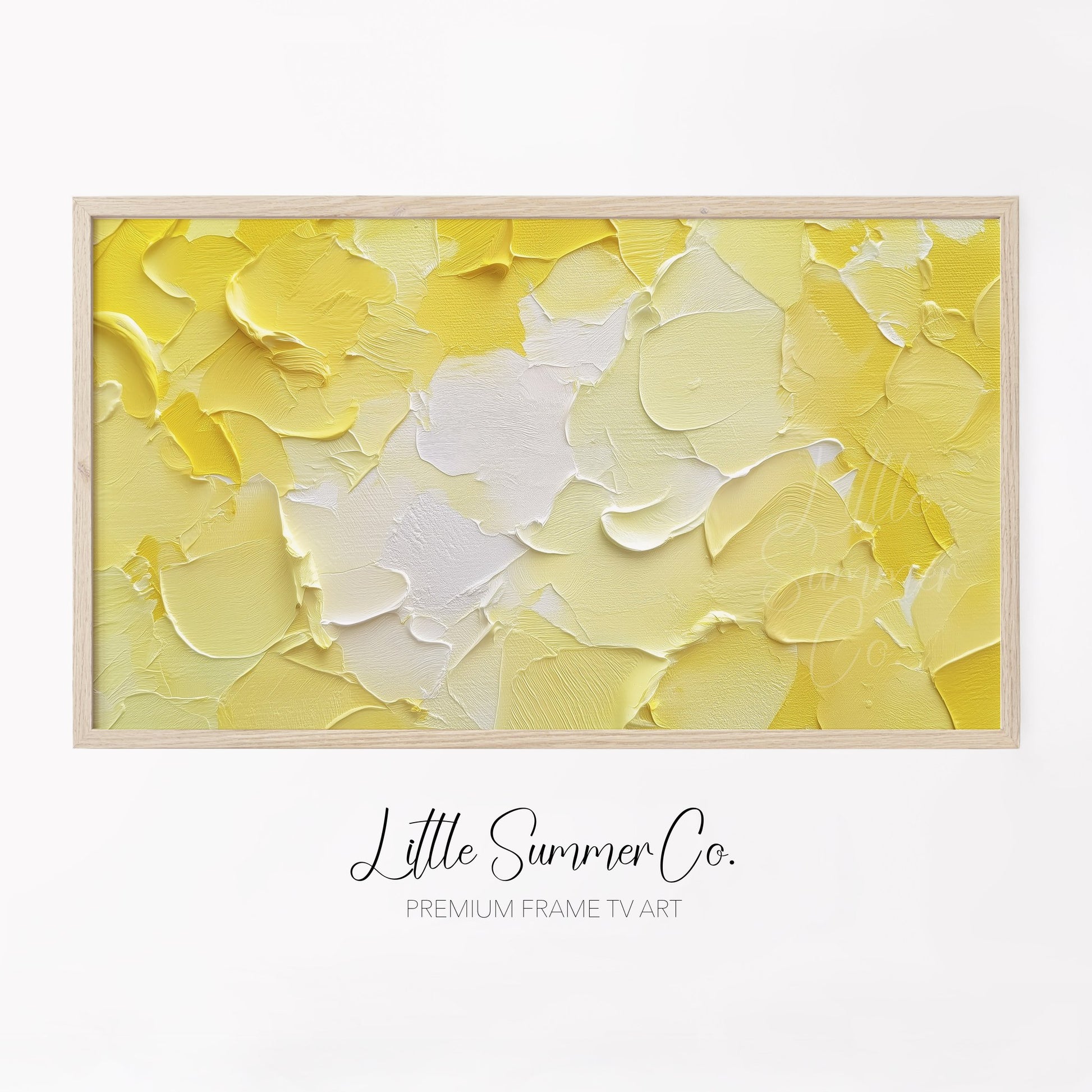Bold Yellow White Brushstroke Frame TV Art displayed on a TV