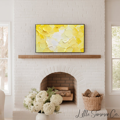 Bold Yellow White Brushstroke Frame TV Art displayed on a TV