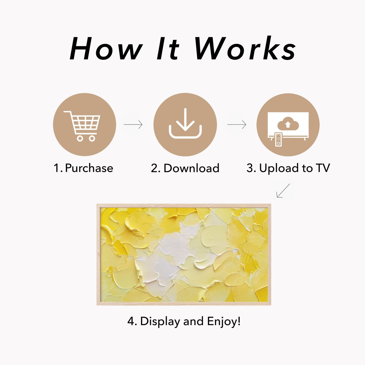 Bold Yellow White Brushstroke Frame TV Art displayed on a TV