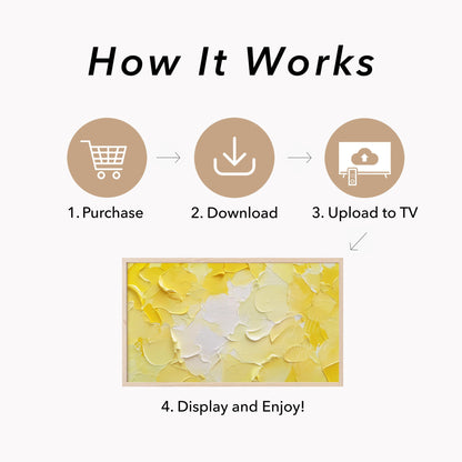 Bold Yellow White Brushstroke Frame TV Art displayed on a TV