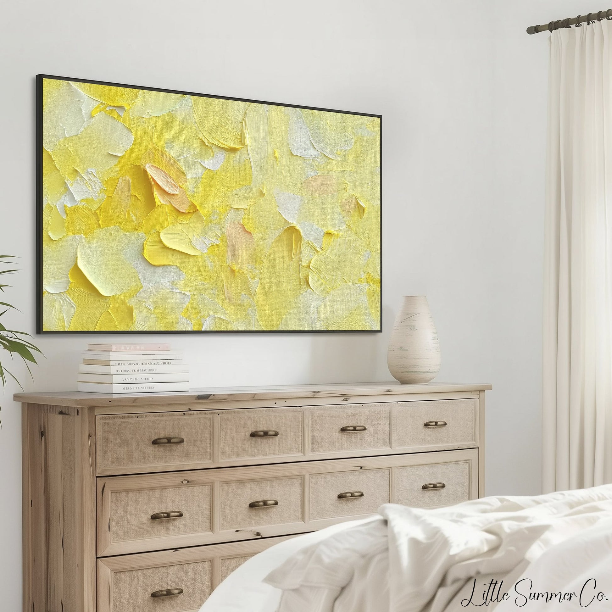 Sunny Yellow Brushstroke Frame TV Art displayed on a TV