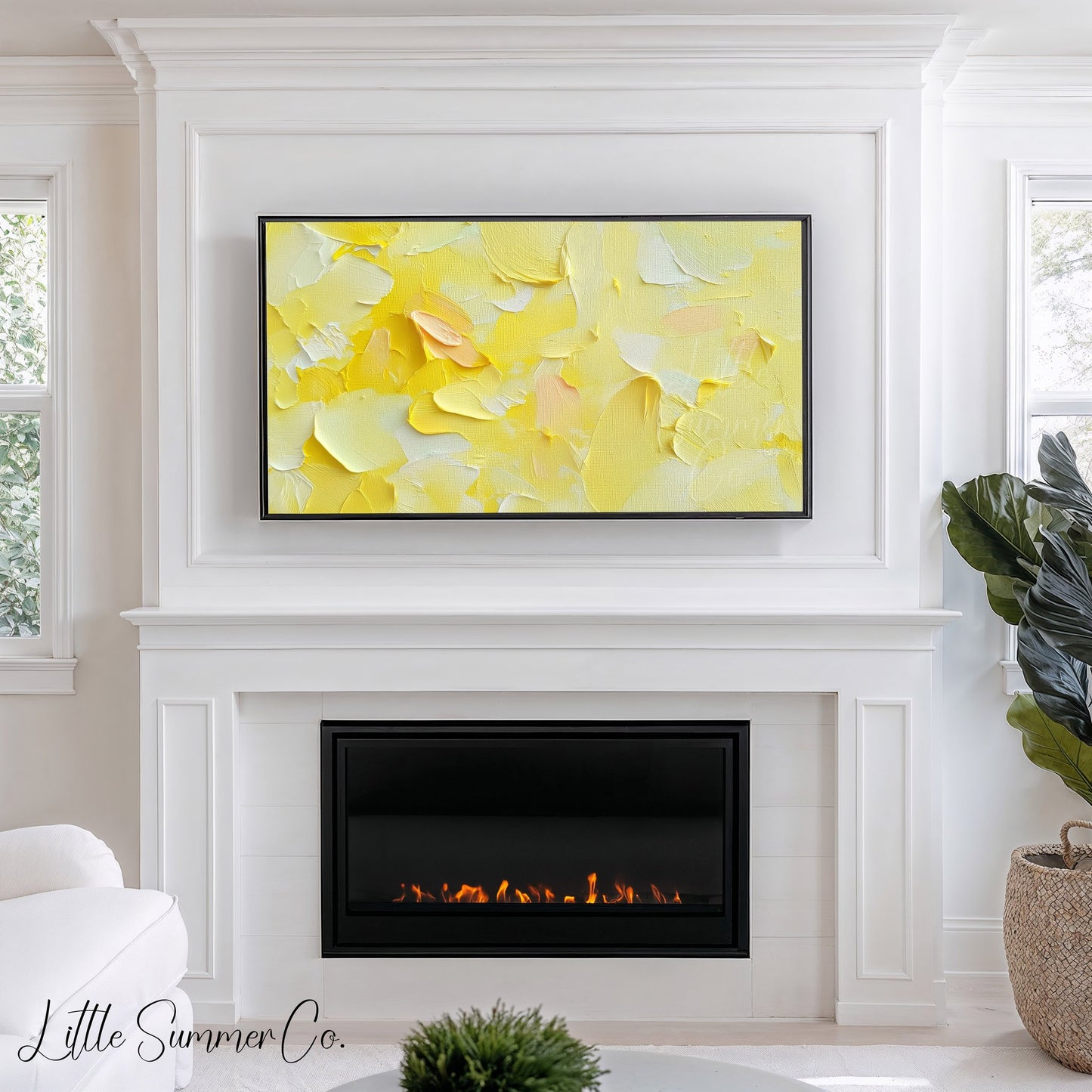 Sunny Yellow Brushstroke Frame TV Art displayed on a TV