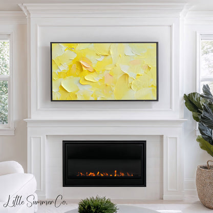 Sunny Yellow Brushstroke Frame TV Art displayed on a TV