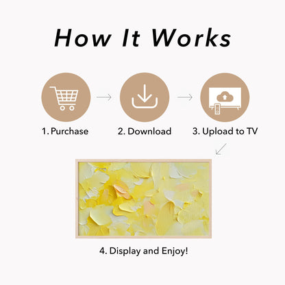 Sunny Yellow Brushstroke Frame TV Art displayed on a TV