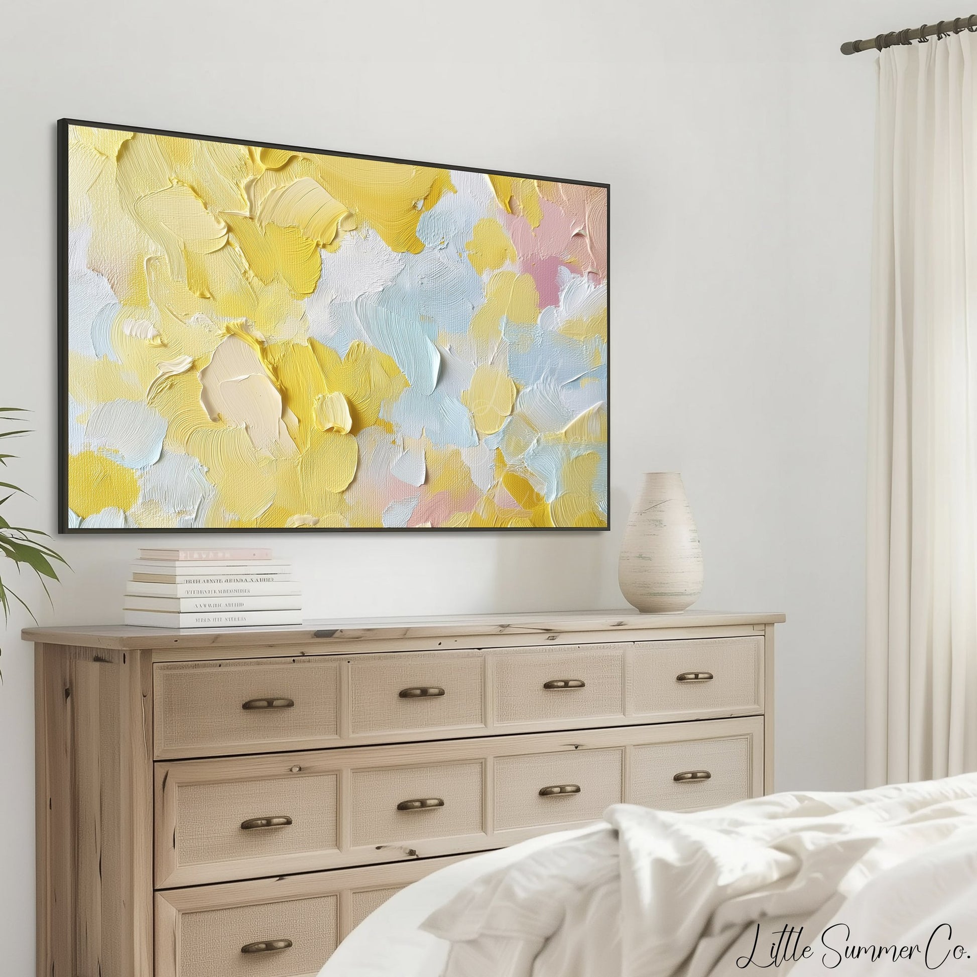 Pastel Brushstroke Splash Frame TV Art displayed on a TV