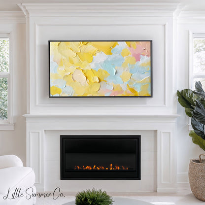 Pastel Brushstroke Splash Frame TV Art displayed on a TV