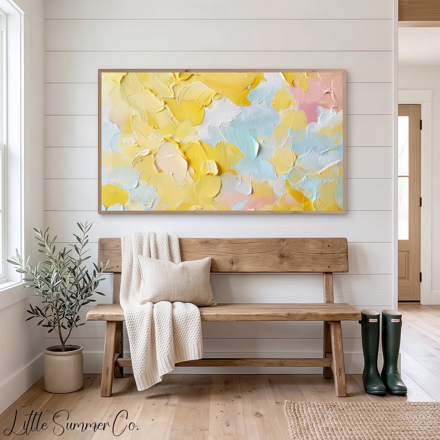 Pastel Brushstroke Splash Frame TV Art displayed on a TV