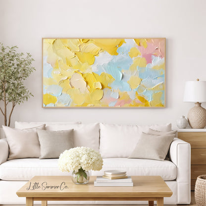 Pastel Brushstroke Splash Frame TV Art displayed on a TV