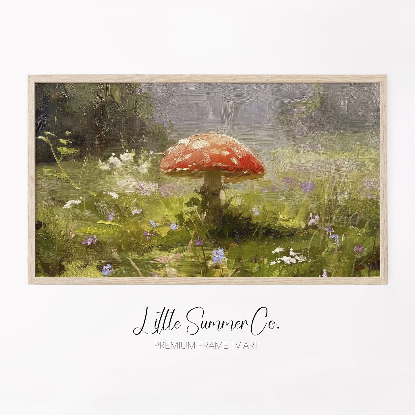Red Mushroom Wildflower Meadow Frame TV Art displayed on a TV