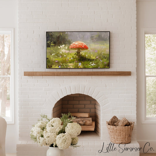 Red Mushroom Wildflower Meadow Frame TV Art displayed on a TV