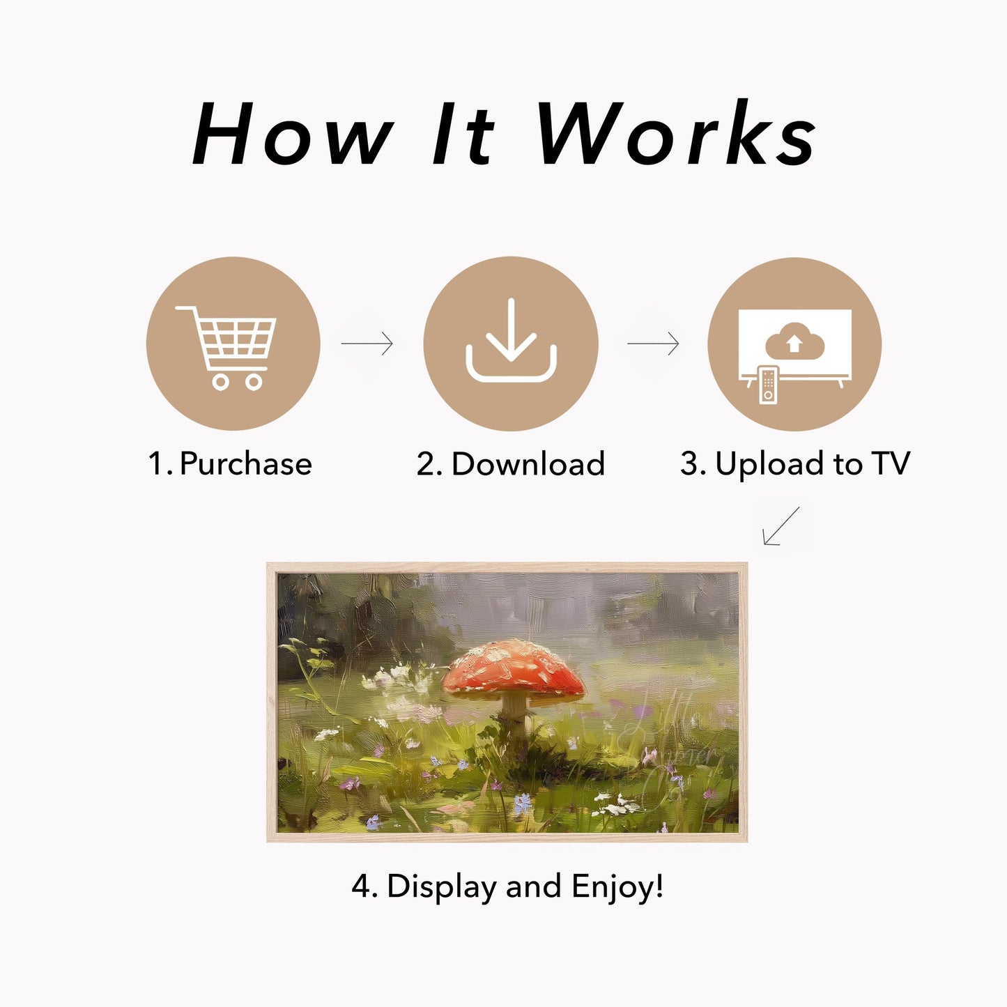 Red Mushroom Wildflower Meadow Frame TV Art displayed on a TV
