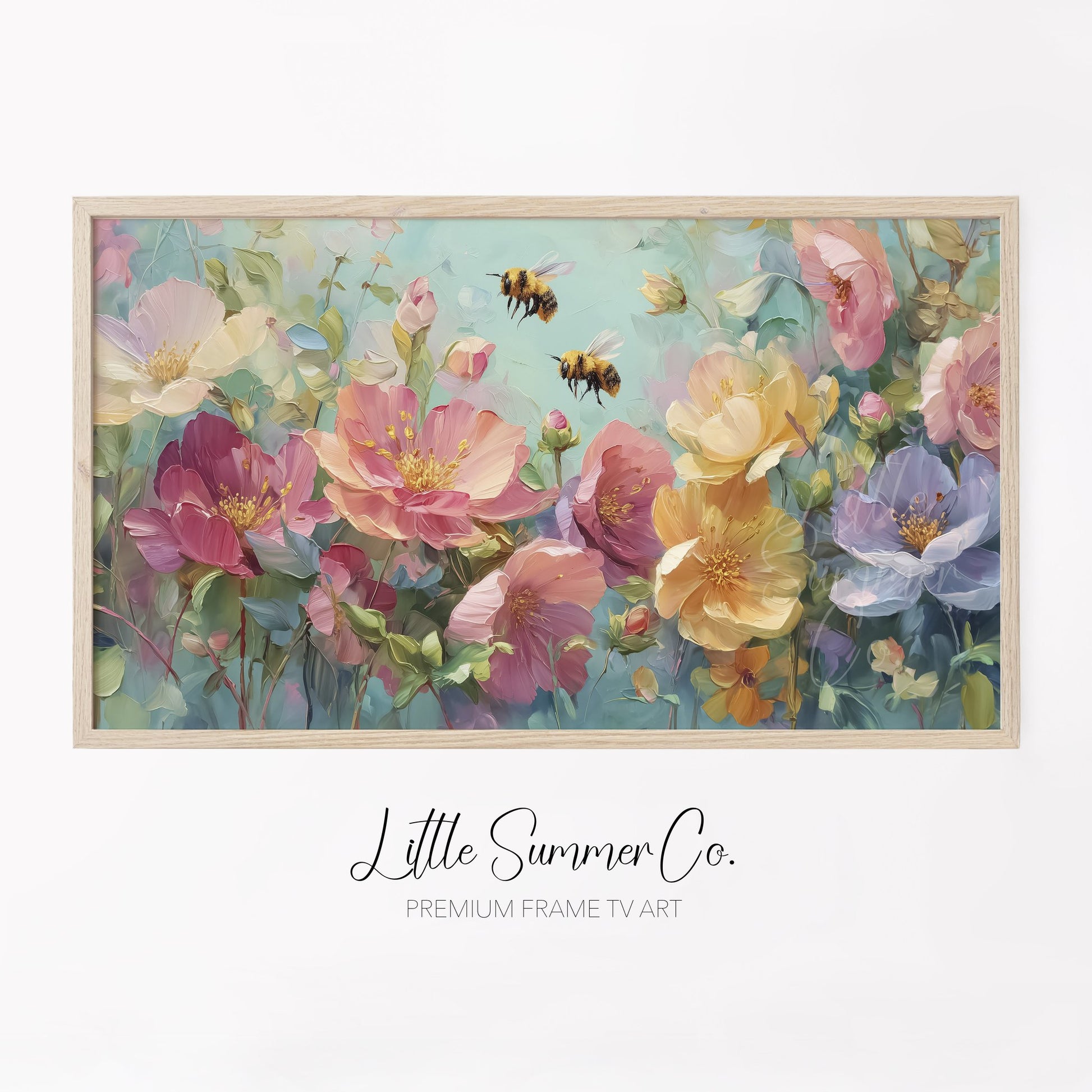 Bees And Flowers Frame TV Art displayed on a TV