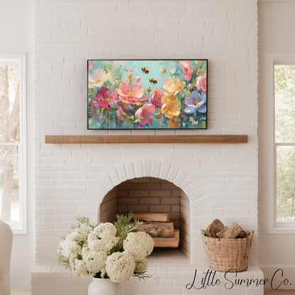 Bees And Flowers Frame TV Art displayed on a TV
