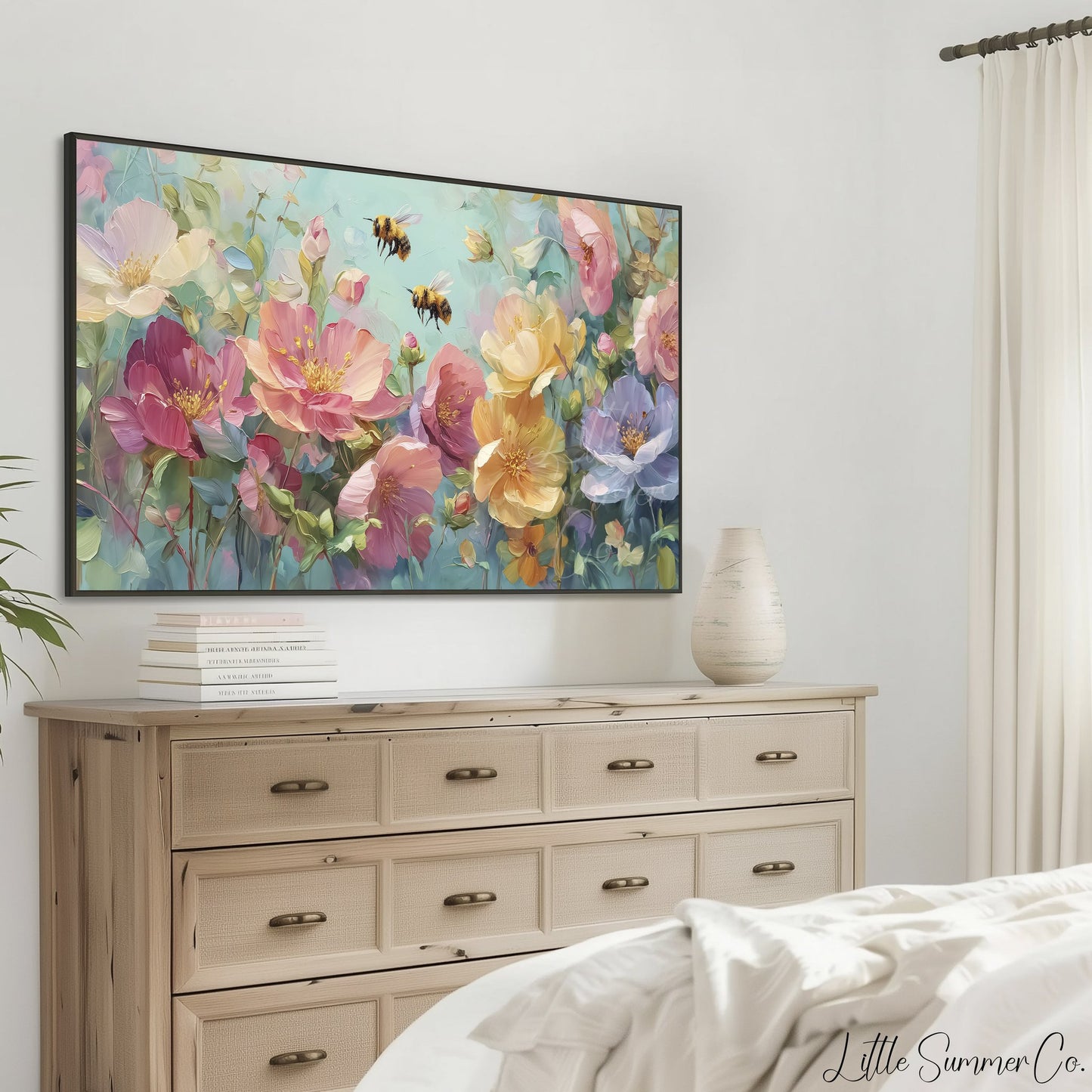 Bees And Flowers Frame TV Art displayed on a TV