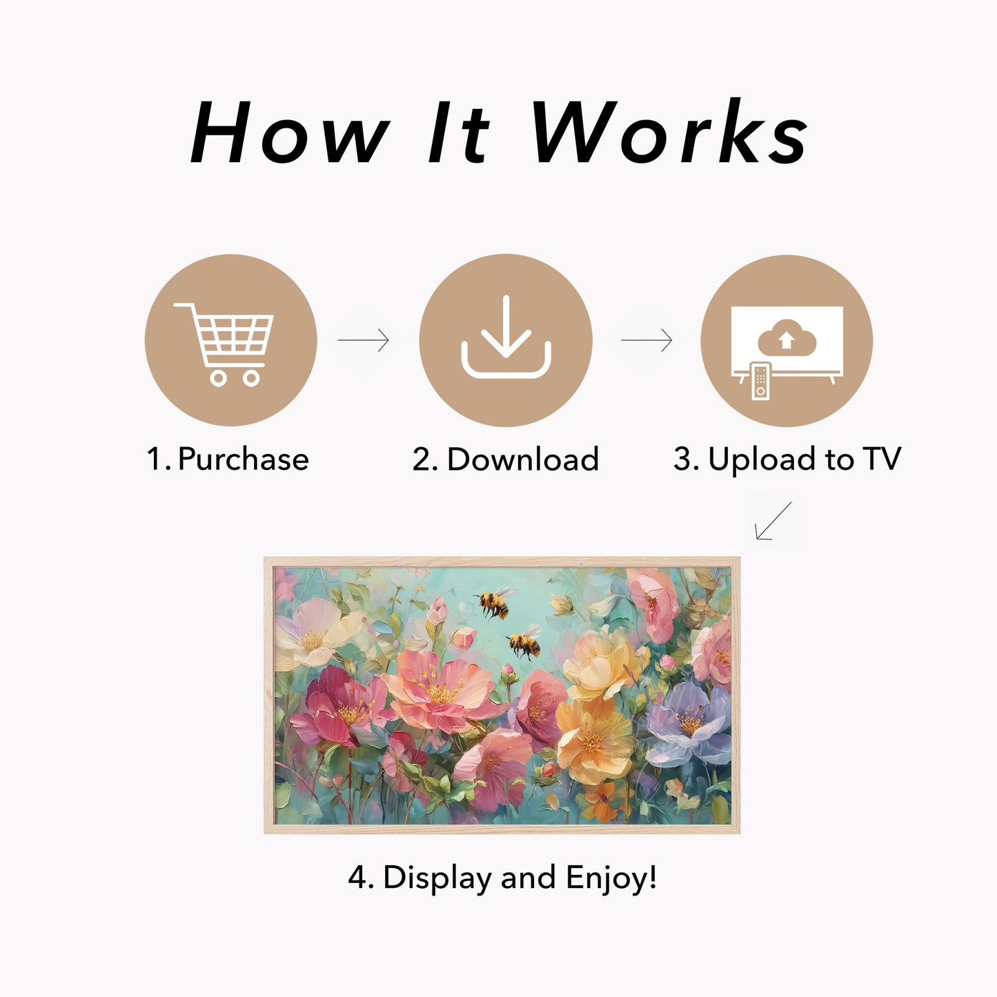 Bees And Flowers Frame TV Art displayed on a TV
