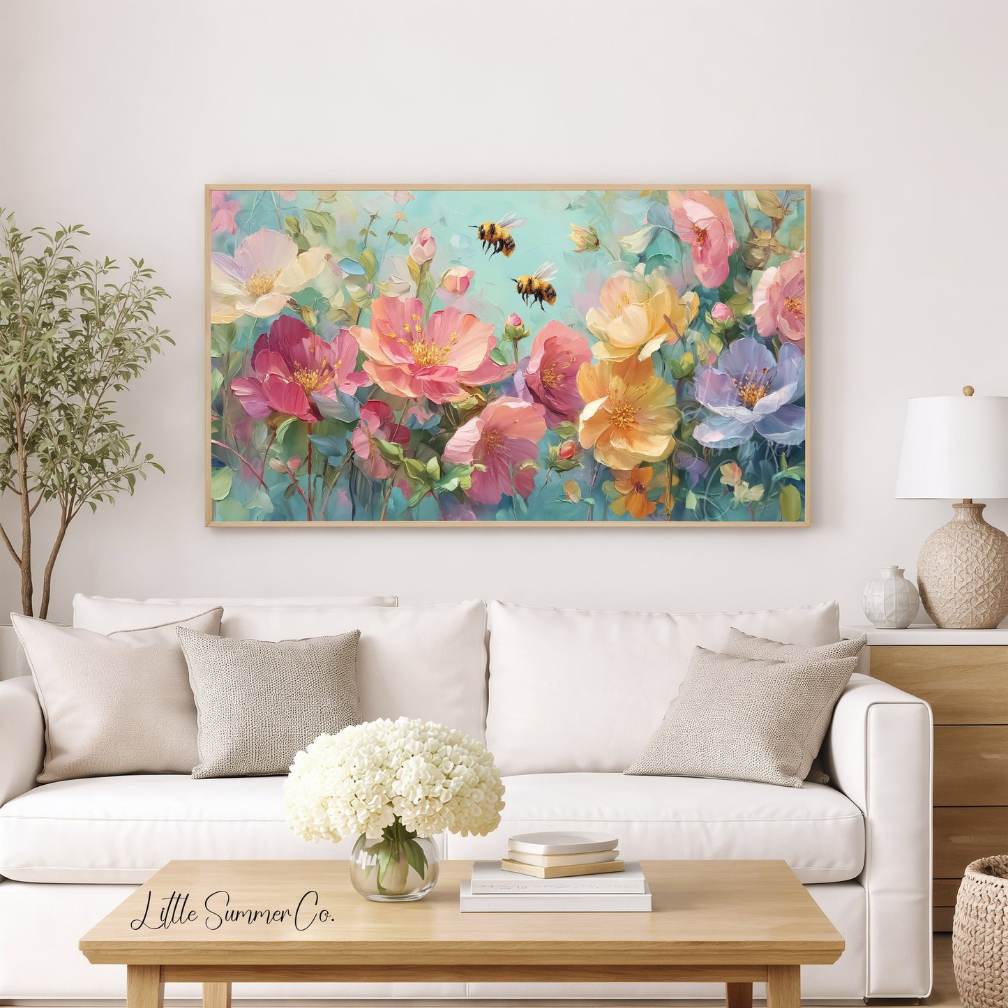 Bees And Flowers Frame TV Art displayed on a TV