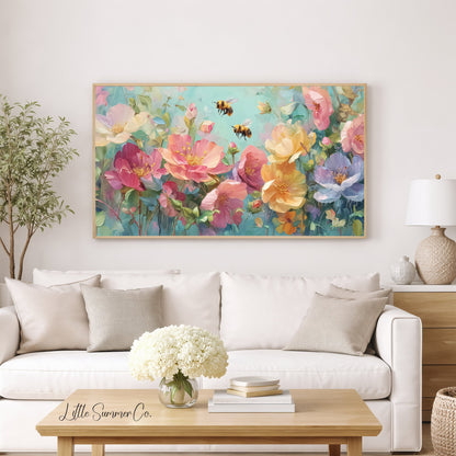 Bees And Flowers Frame TV Art displayed on a TV