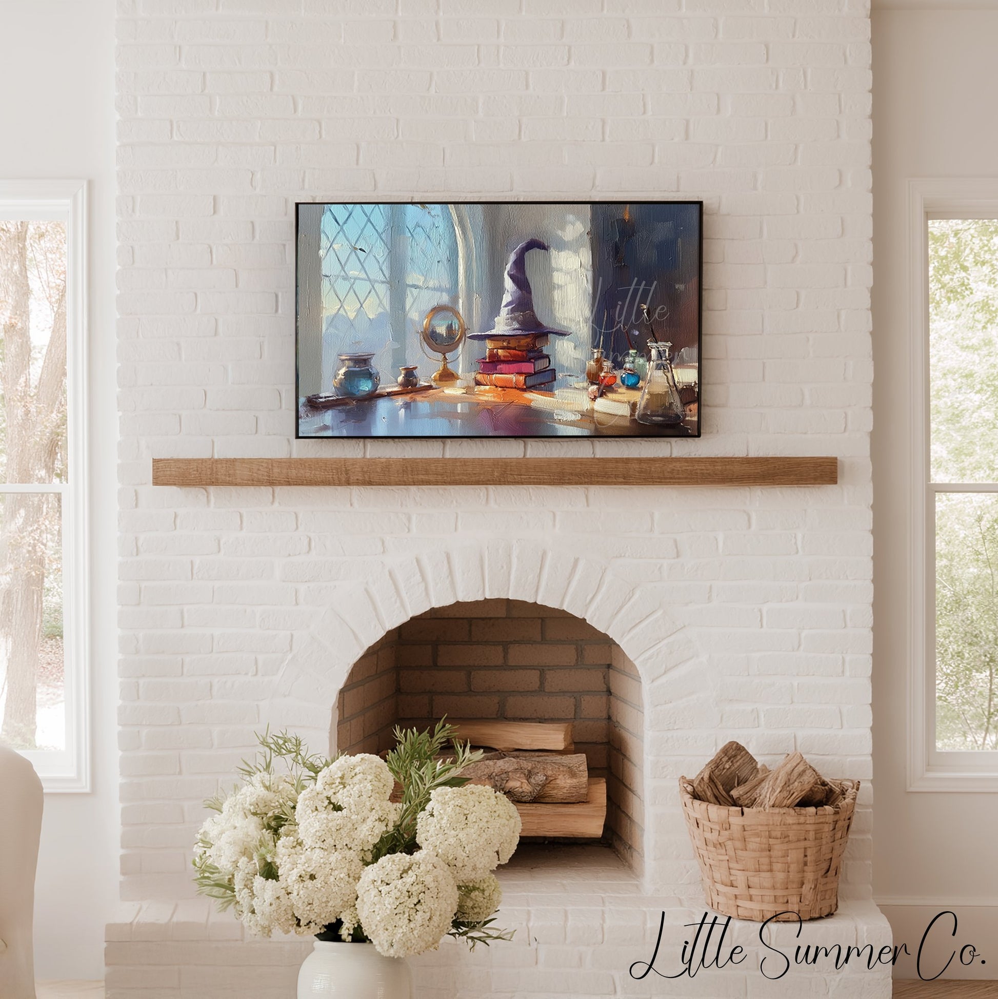 Wizard Hat and Books Frame TV Art displayed on a TV