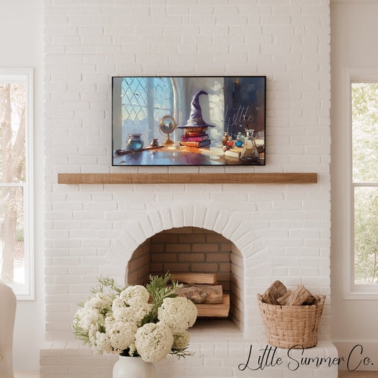 Wizard Hat and Books Frame TV Art displayed on a TV