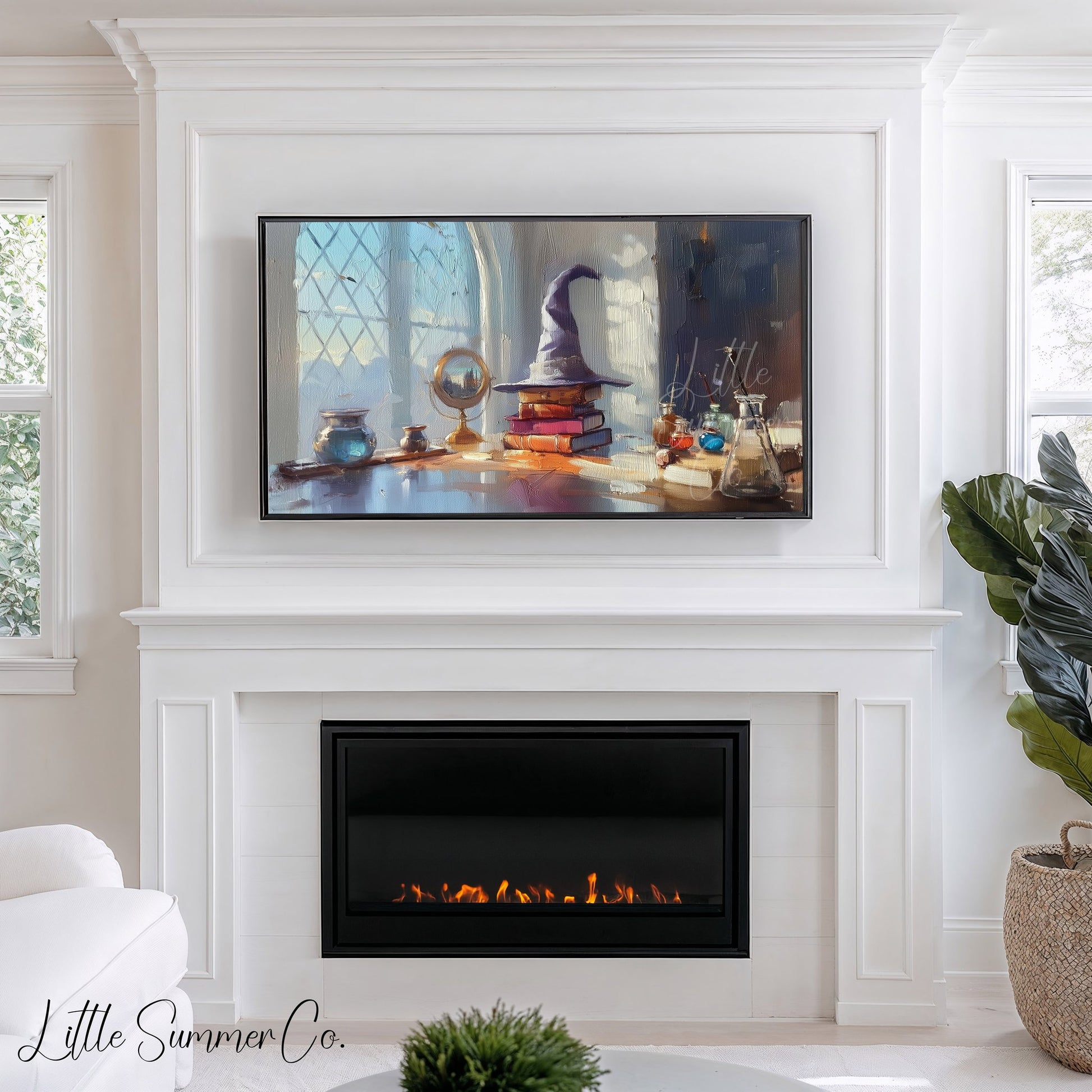 Wizard Hat and Books Frame TV Art displayed on a TV