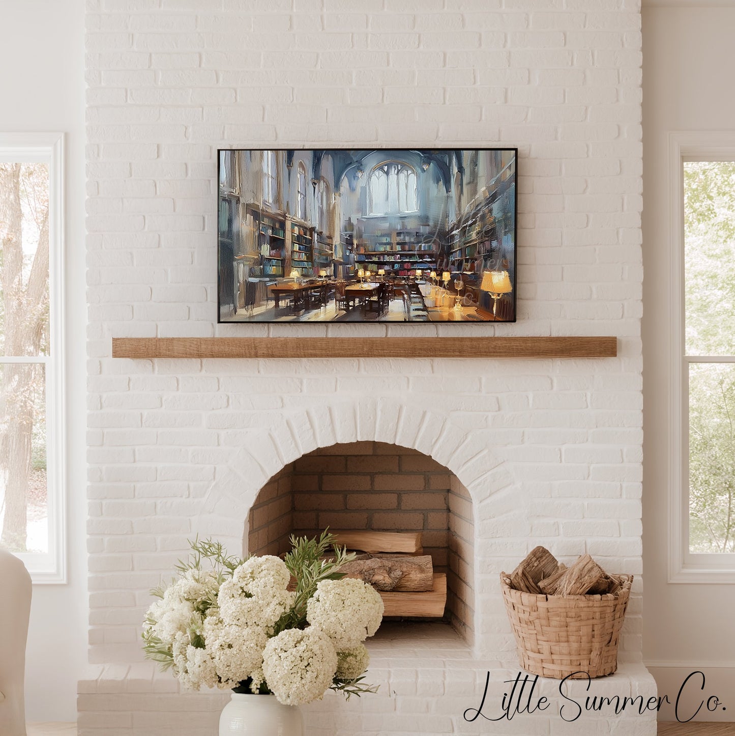 Grand Library Reading Room Frame TV Art displayed on a TV