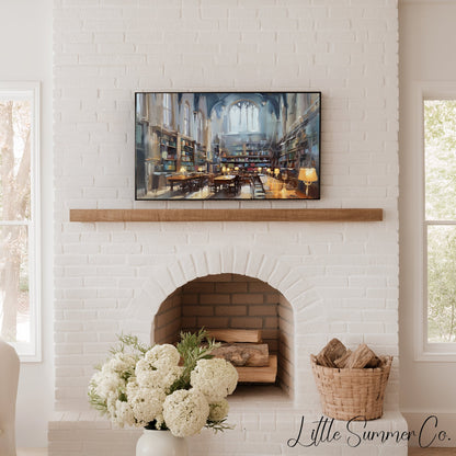 Grand Library Reading Room Frame TV Art displayed on a TV